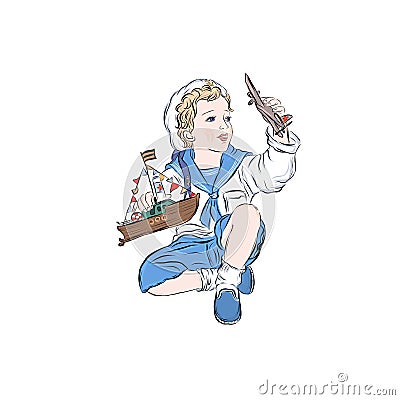 Boy in sailor costume with George ribbon Vector Illustration